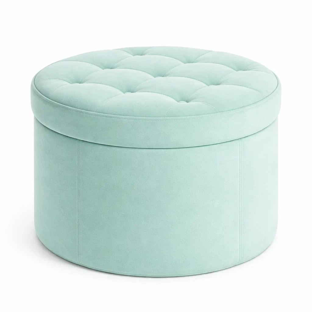 Round Mint Velvet Storage Ottoman