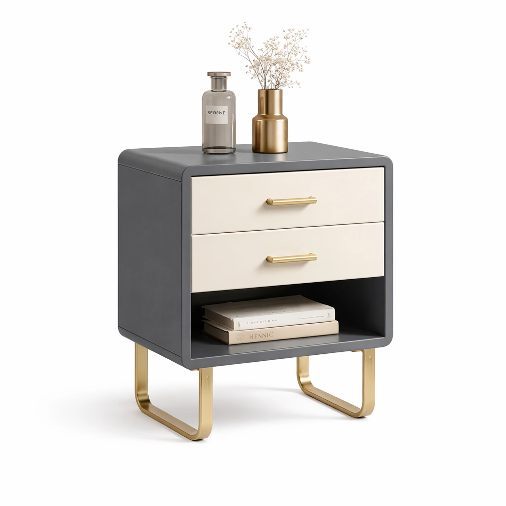 Modern Gray and Beige Nightstand Cabinet
