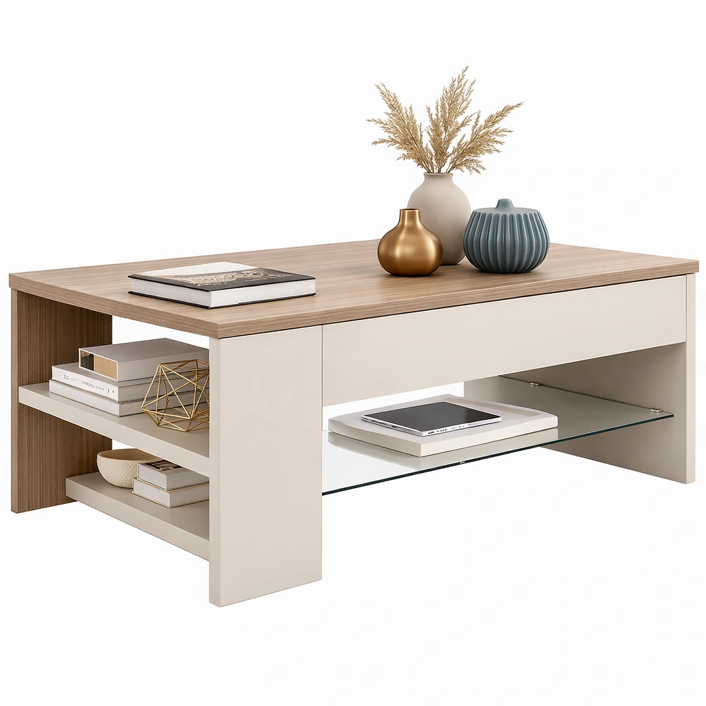 Modern Oak and Cream Storage Coffee Table