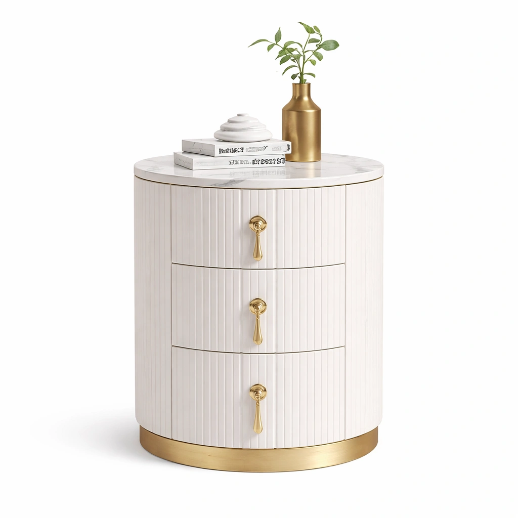 Round White Marble Top Storage Cabinet