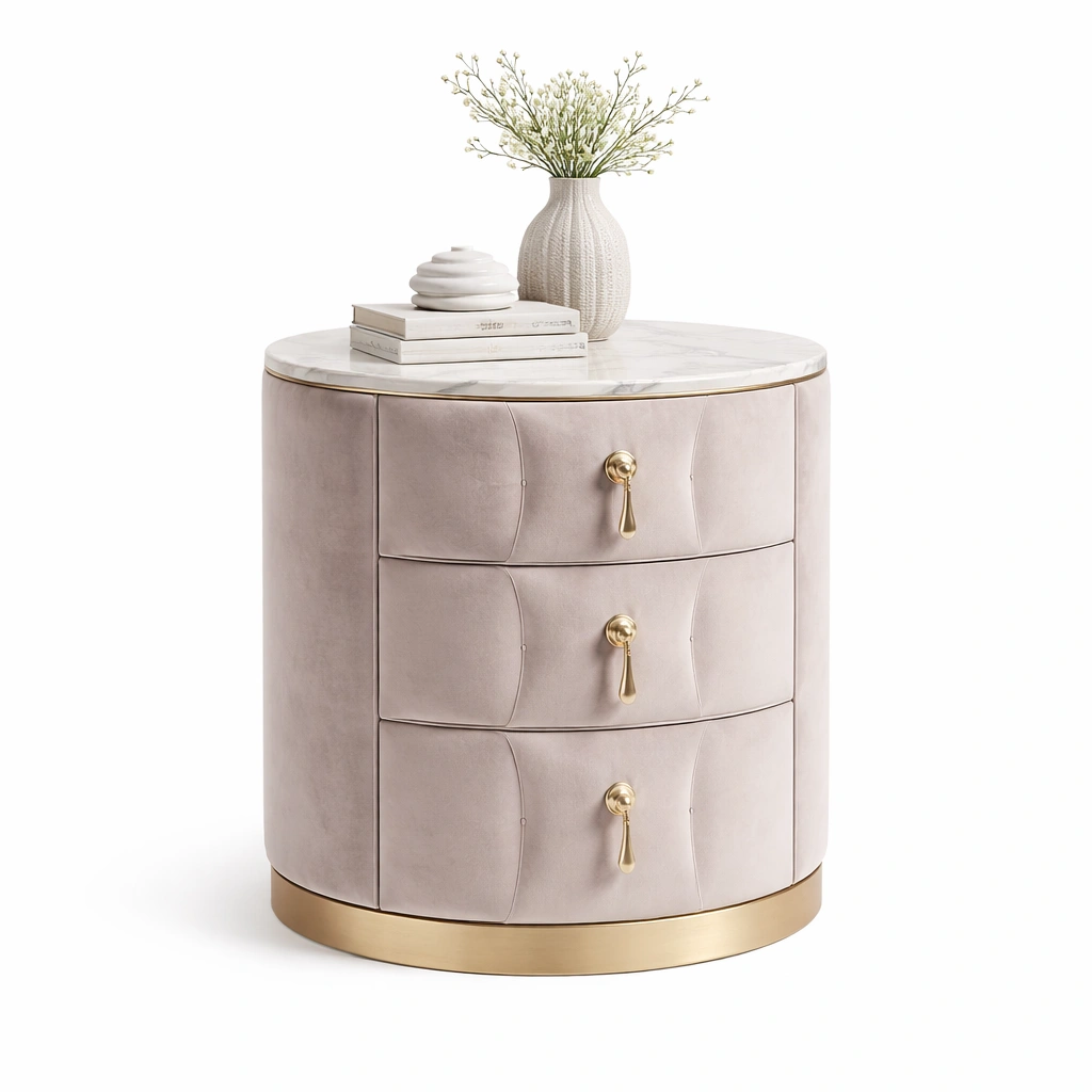 Round Velvet Storage Drawer Cabinet