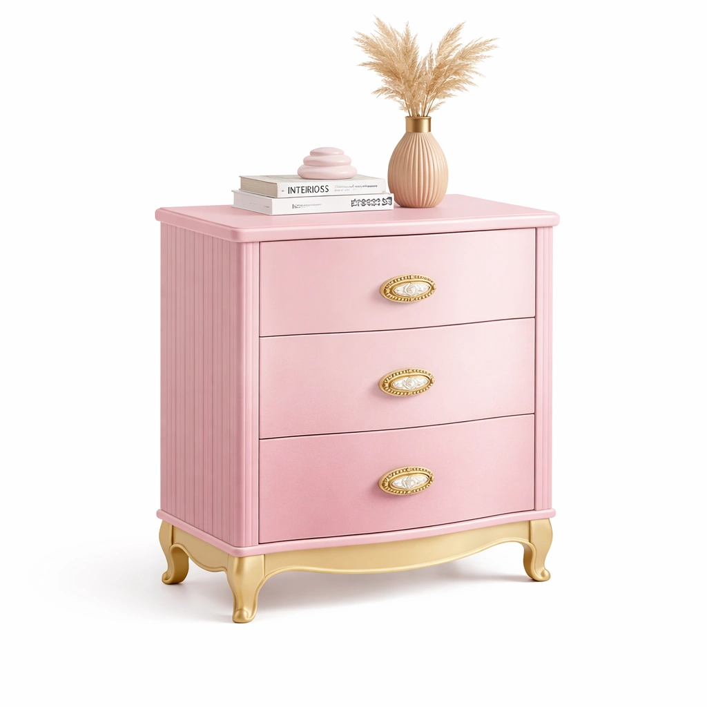 Classic Pink Three Drawer Nightstand