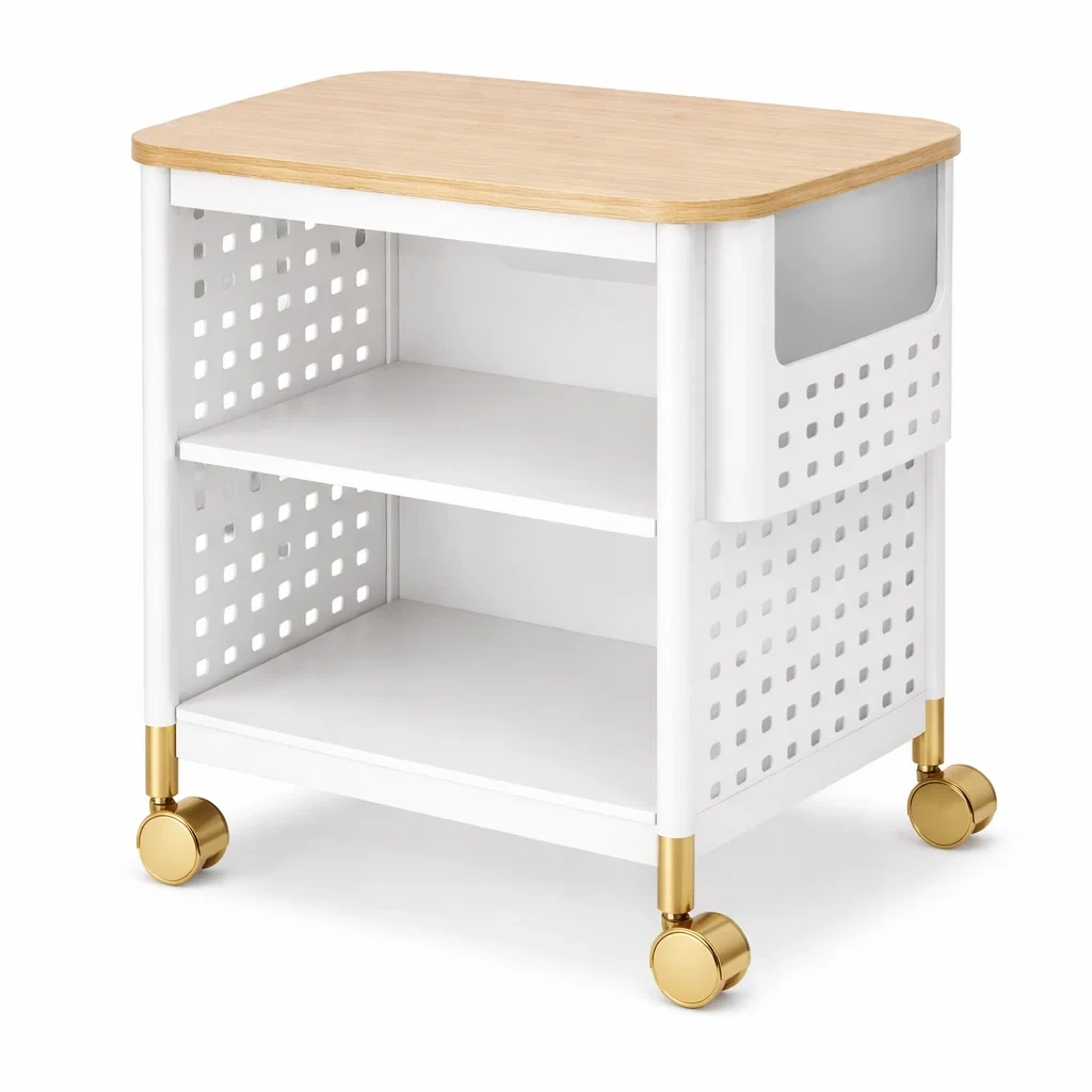 Modern Rolling Storage Cart With Perforated Panels