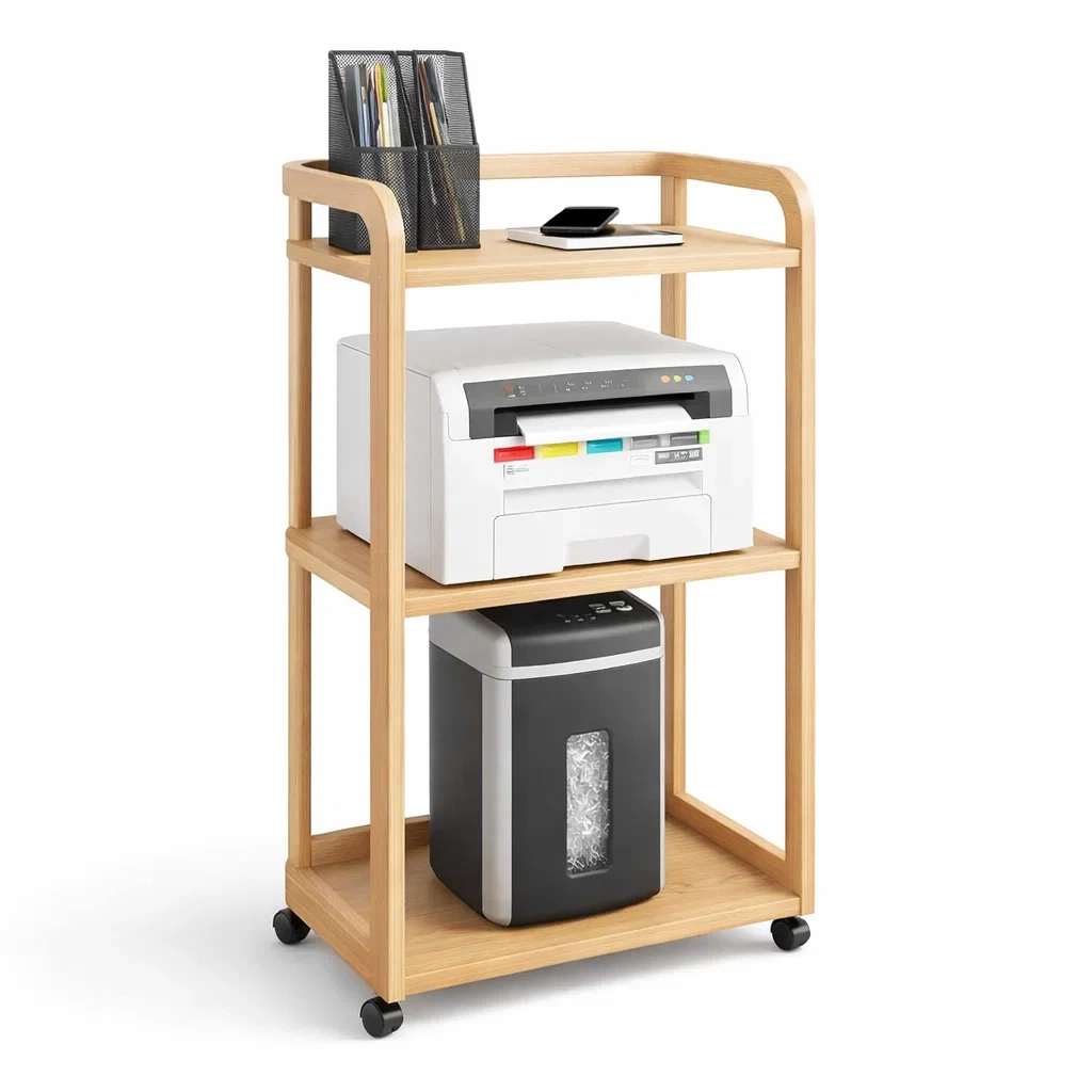 Wooden Rolling Printer Organizer Cart