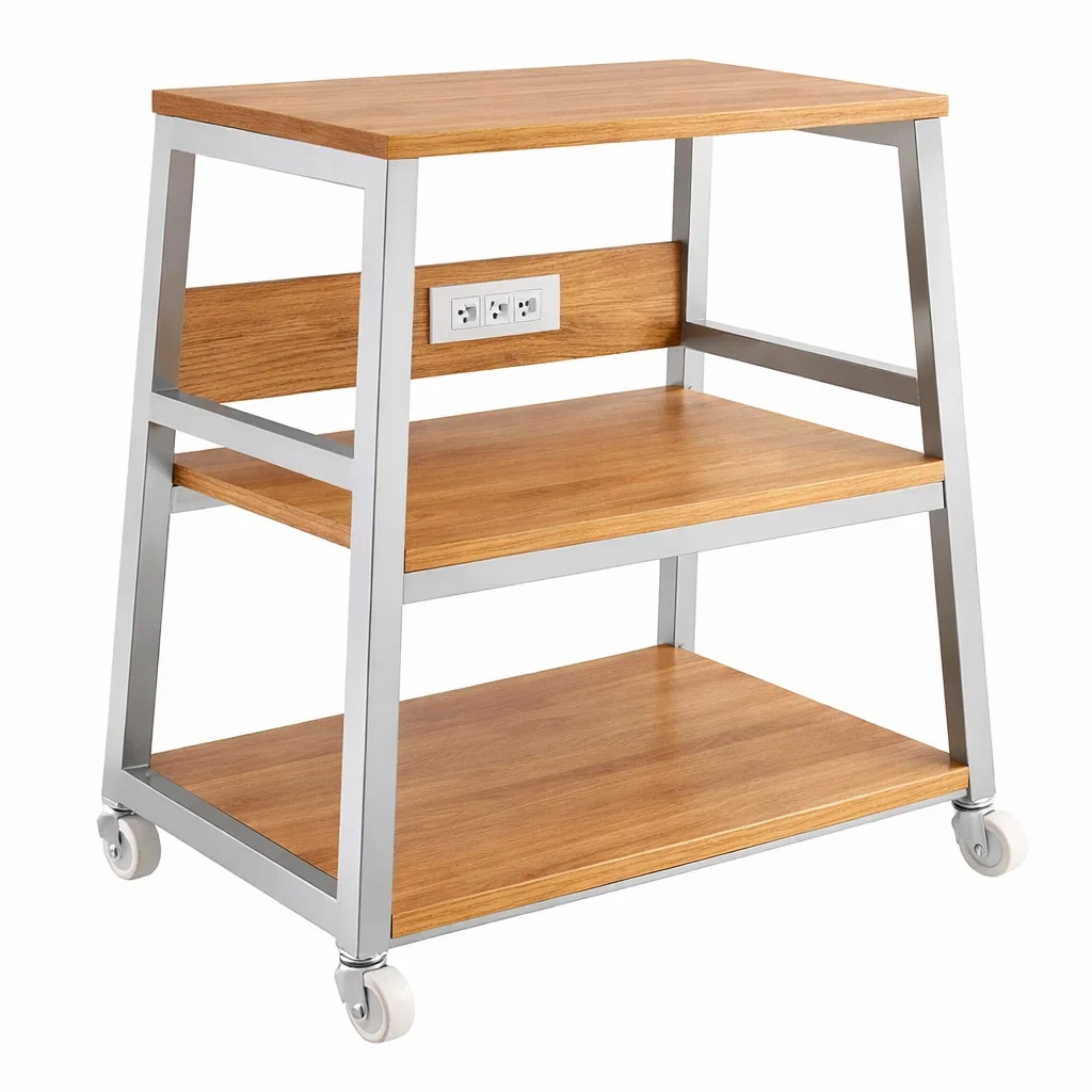 Industrial Rolling Workstation Table With Shelves