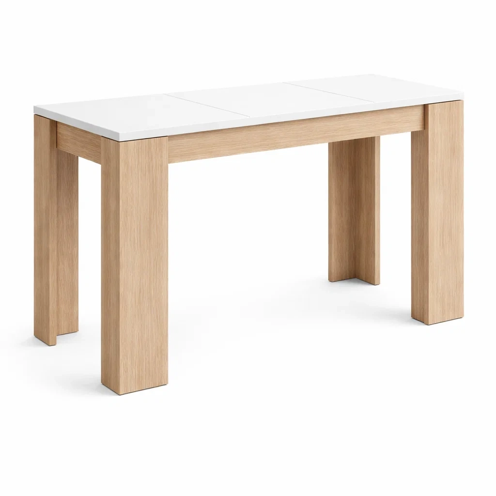 Modern Extendable Dining Table with White Top and Wood Legs