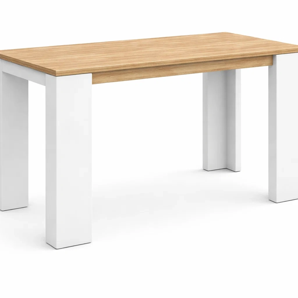 Modern Dining Table Wooden Top White Frame