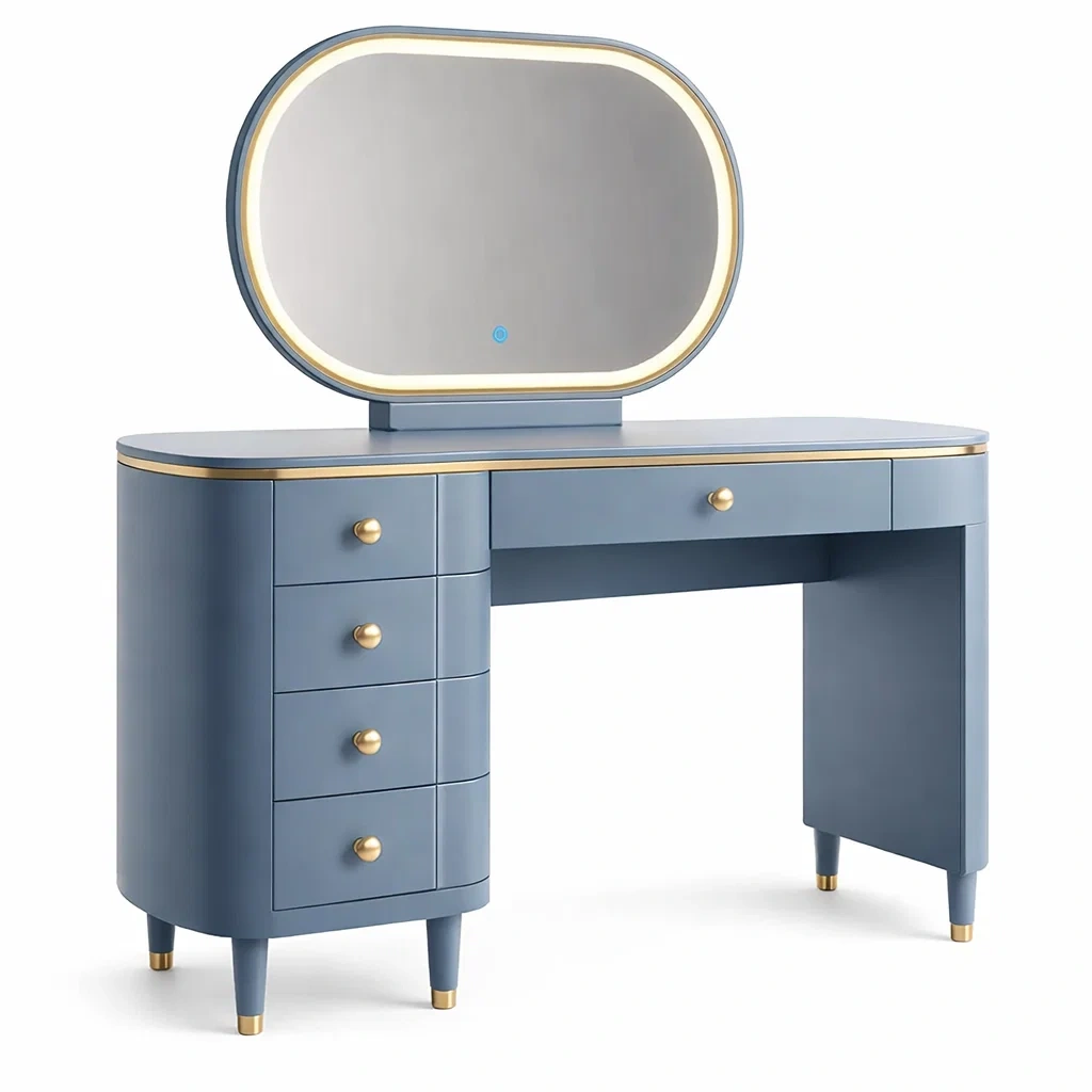 Modern Vanity Desk with LED Mirror Storage Drawers