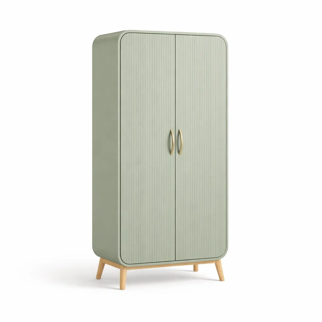 Modern Two Door Wardrobe Cabinet Wooden Legs