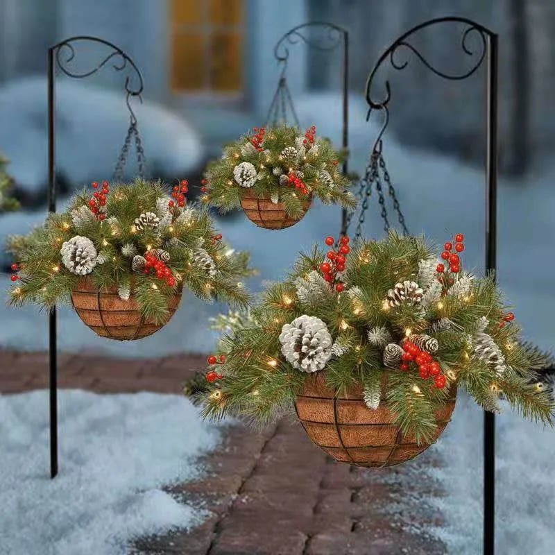🎄Pre-Lit Artificial Christmas Hanging Basket