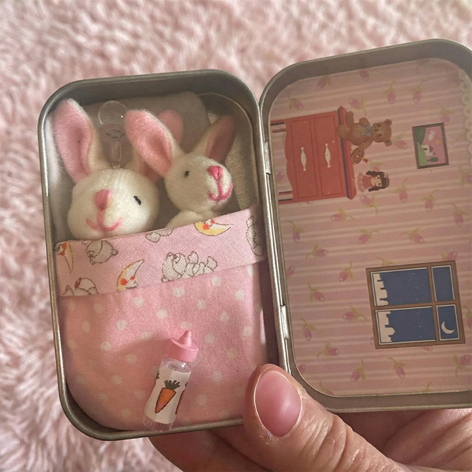 ✨🐇Mother & Baby Bunny "Pocket Hug" – The Ultimate Handmade Mini World in a Tin