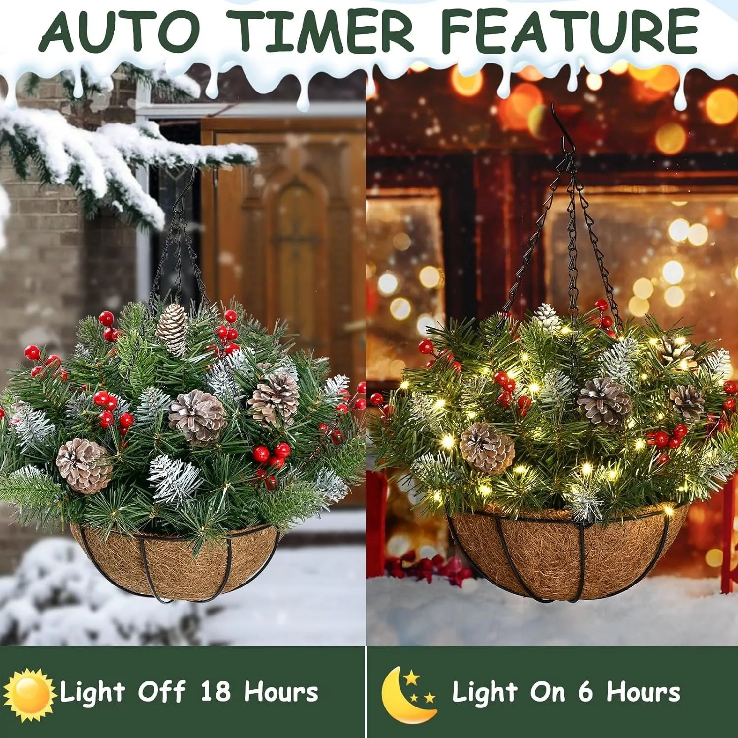 🎄Pre-Lit Artificial Christmas Hanging Basket