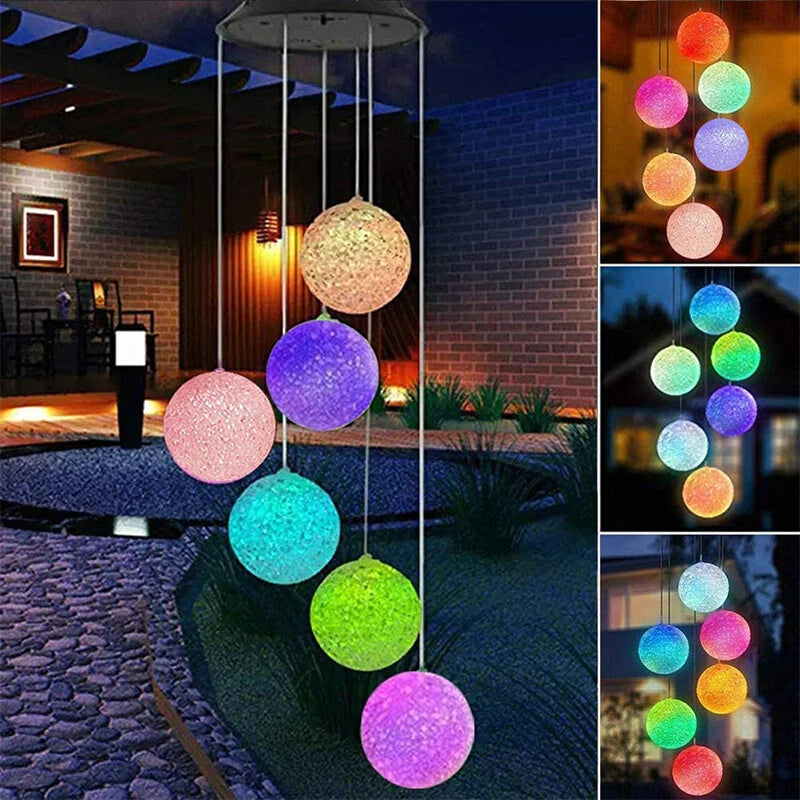 Solar Wind Chimes Lights LED Balls Color Changing Hanging Lamp Garden Home Decor