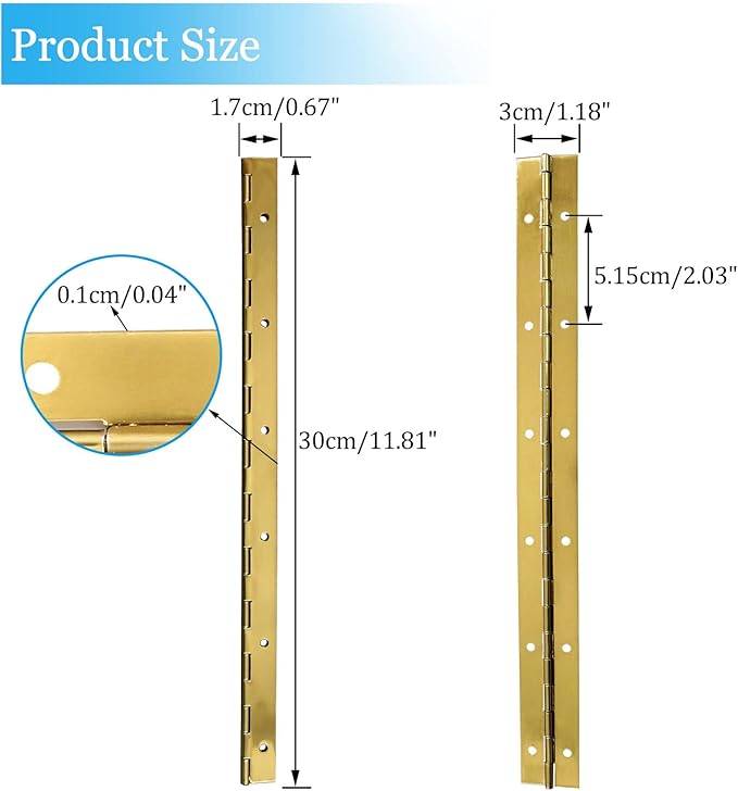 12-Inch Gold Continuous & Piano Hinge – Premium Stainless Steel for Heavy Duty Doors and Custom Projects