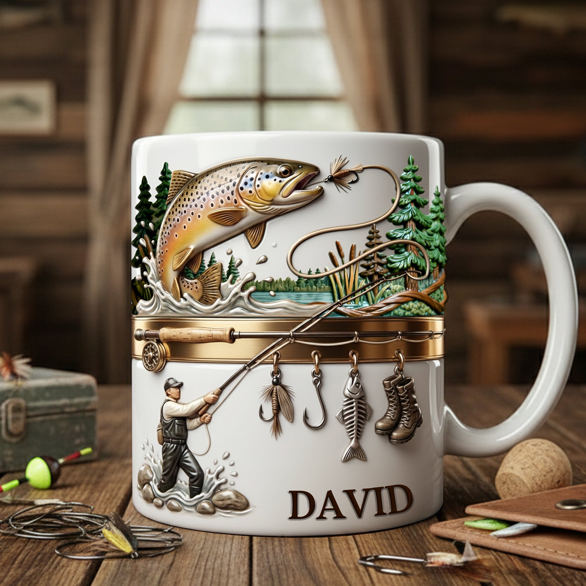 Hooked on Fishing White Coffee Mug - Personalized Gift For Fishing Lovers