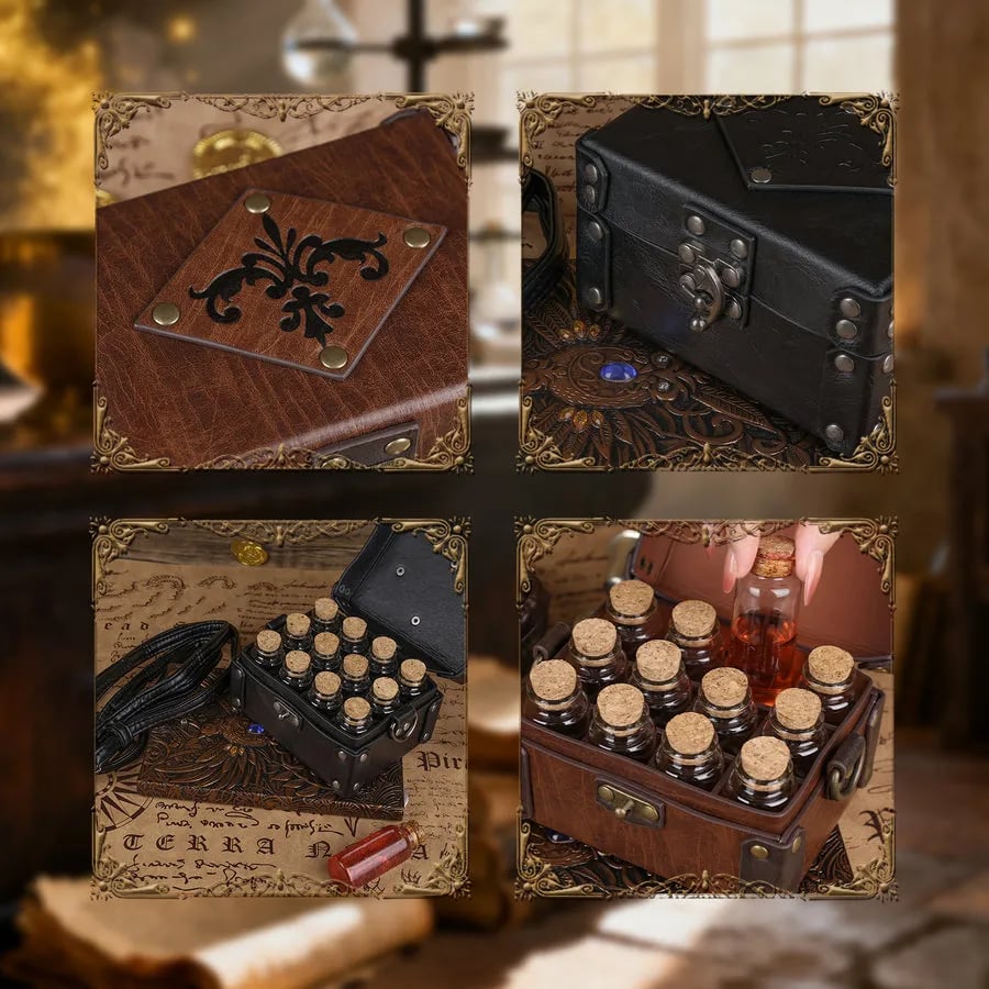 🧪Steampunk Magic Twelve Bottles Alchemy Box & straps