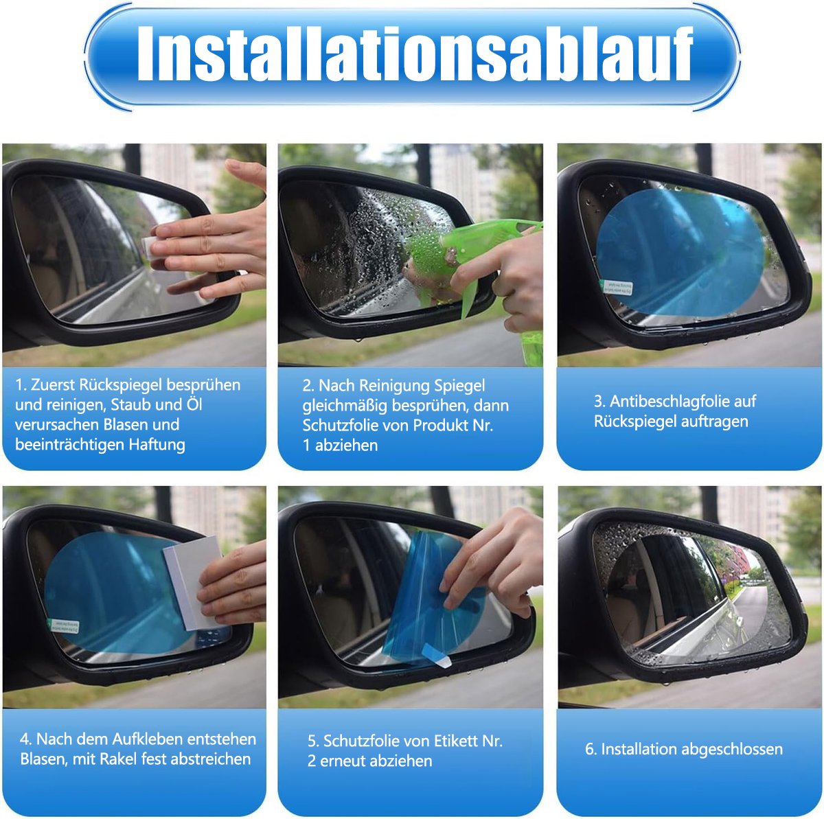 4 Stück Auto-Rückspiegelfolie