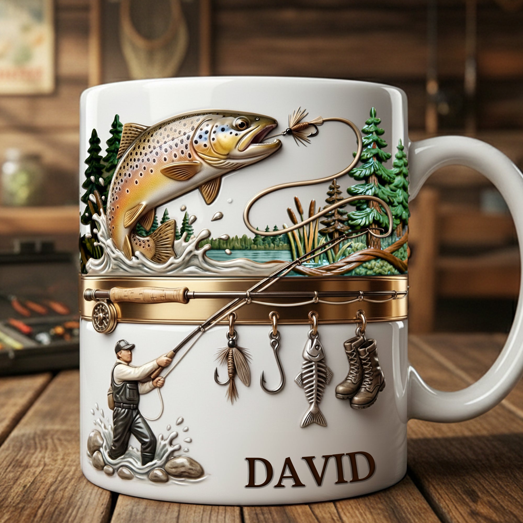Hooked on Fishing White Coffee Mug - Personalized Gift For Fishing Lovers