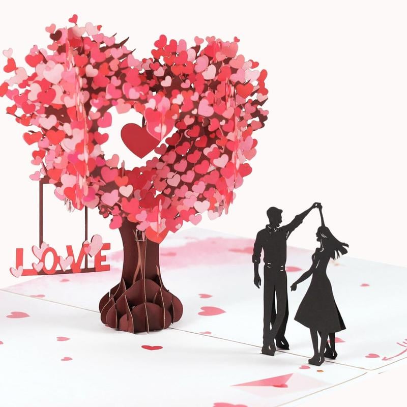 💕 Pop Up Anniversary Card, 3D Valentine's Day Anniversary Card with Love Tree & Hearts