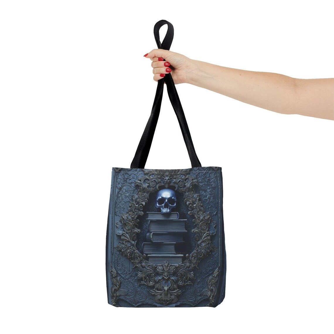 🖤 Gothic Skull & Books Tote Bag – Dark Academia Aesthetic 📚💀