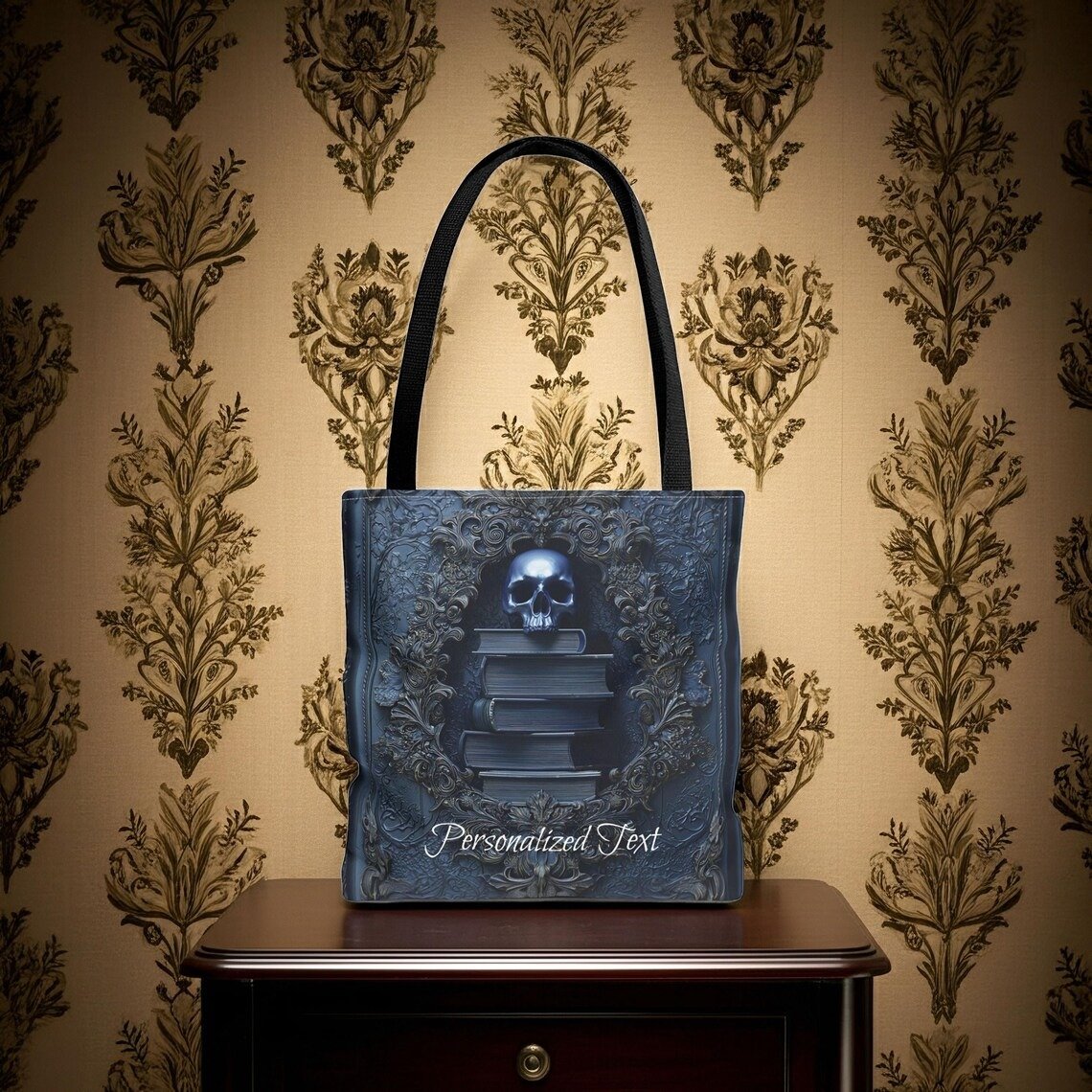🖤 Gothic Skull & Books Tote Bag – Dark Academia Aesthetic 📚💀