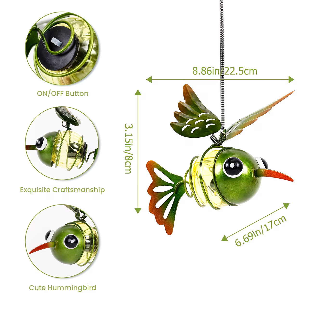 Hummingbird Solar Lantern with Independent Hook and Spring