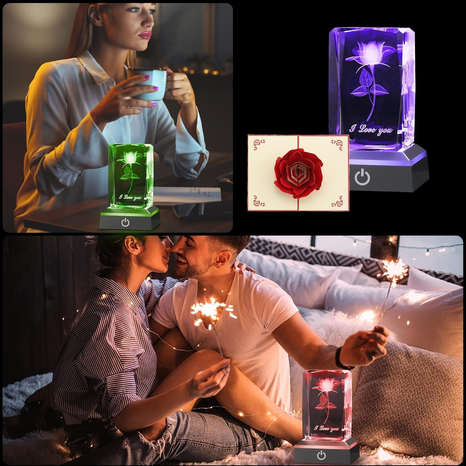 ✨3D Rose Crystal Lamp LED Multicolor NightLight Up