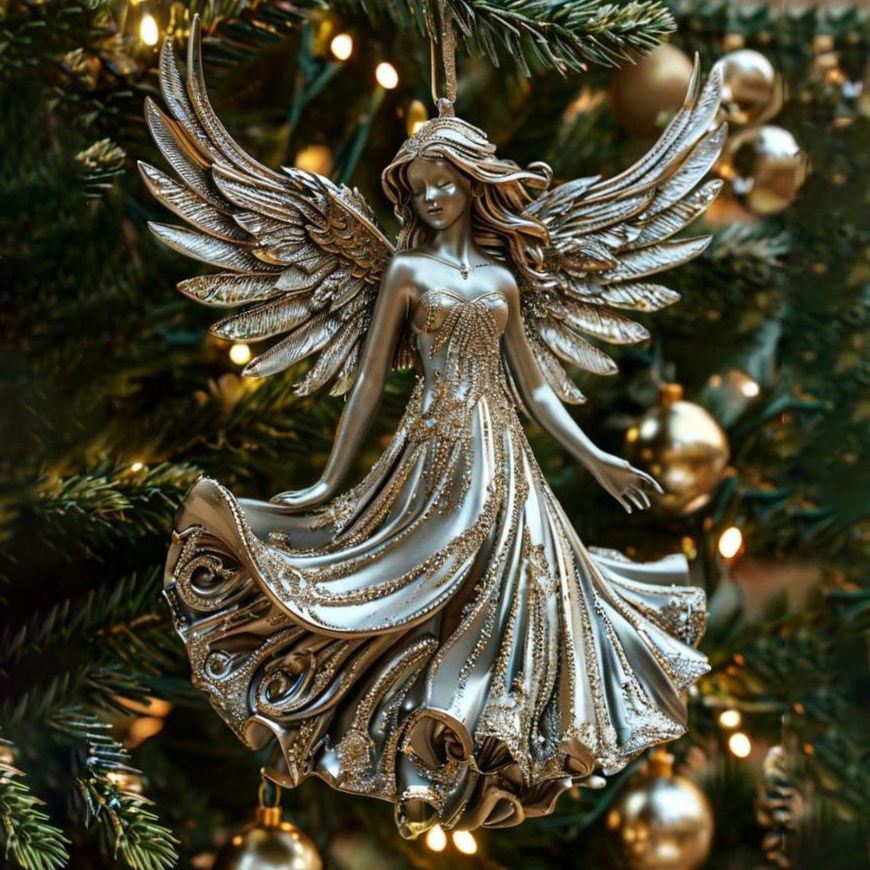 Golden Angel Christmas Ornament – Elegant Guardian Angel Tree Decoration for Holiday Blessings & Home Décor