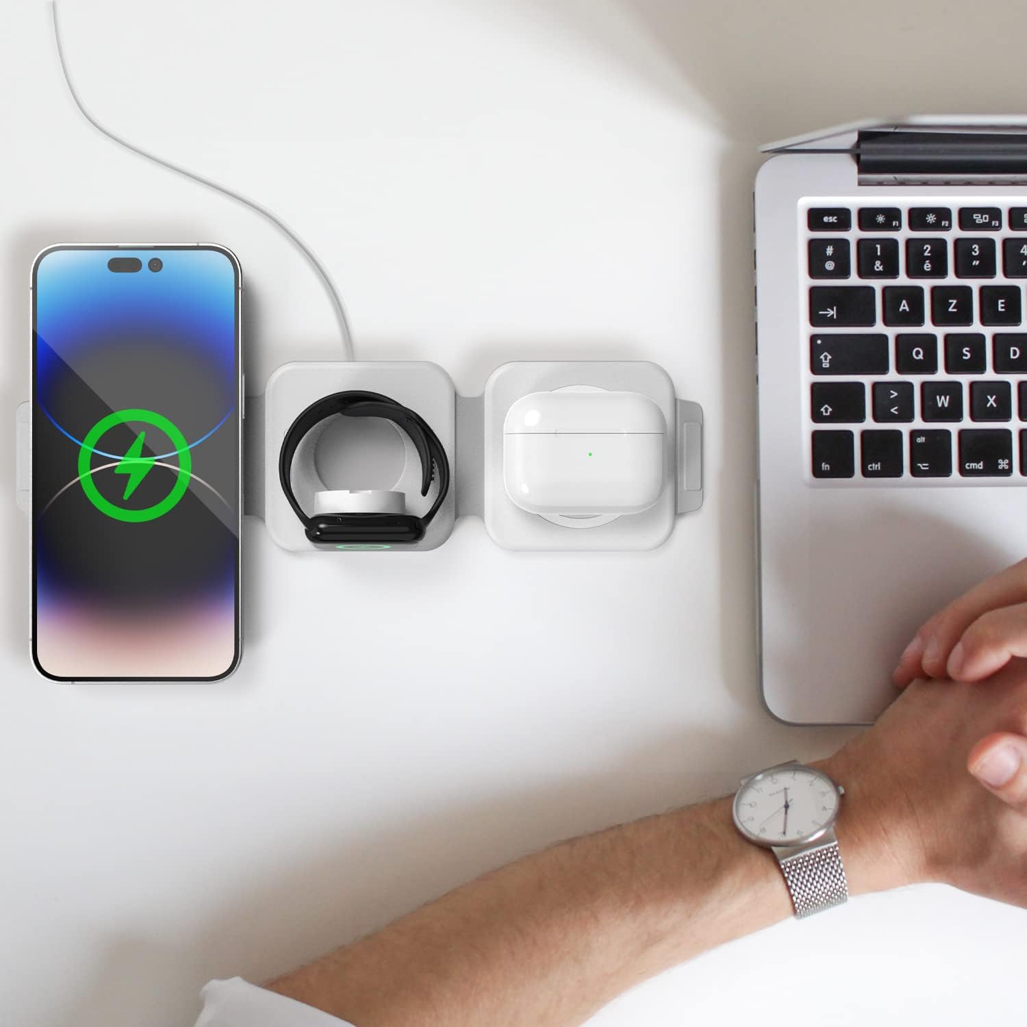 Travel 3 in 1 Charging Stations for Multiple Apple Devices - Designed for iPhone, Watch and AirPods, Magnetic Wireless Charging - Foldable Design, Compatible with MagSafe Products