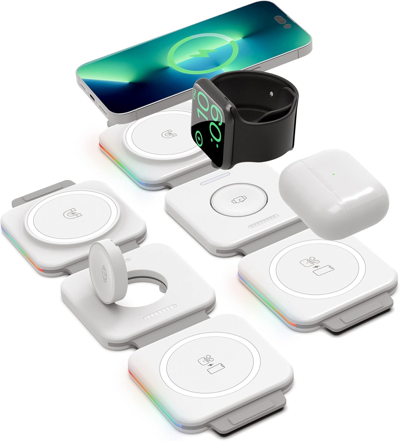 Travel 3 in 1 Charging Stations for Multiple Apple Devices - Designed for iPhone, Watch and AirPods, Magnetic Wireless Charging - Foldable Design, Compatible with MagSafe Products