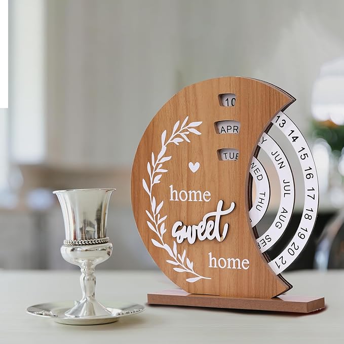 📅Handcrafted Wooden Perpetual Calendar – Rustic Desk Accessory for Home, Study & Office