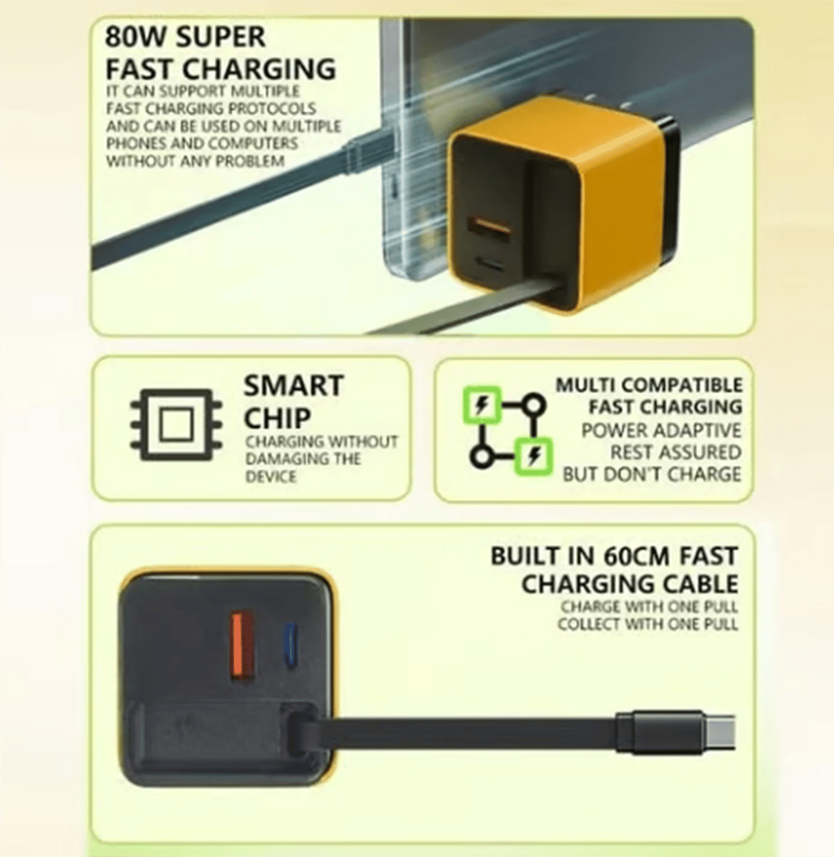 ✨3 in 1 Charger Retractable 80W MAX Fast
