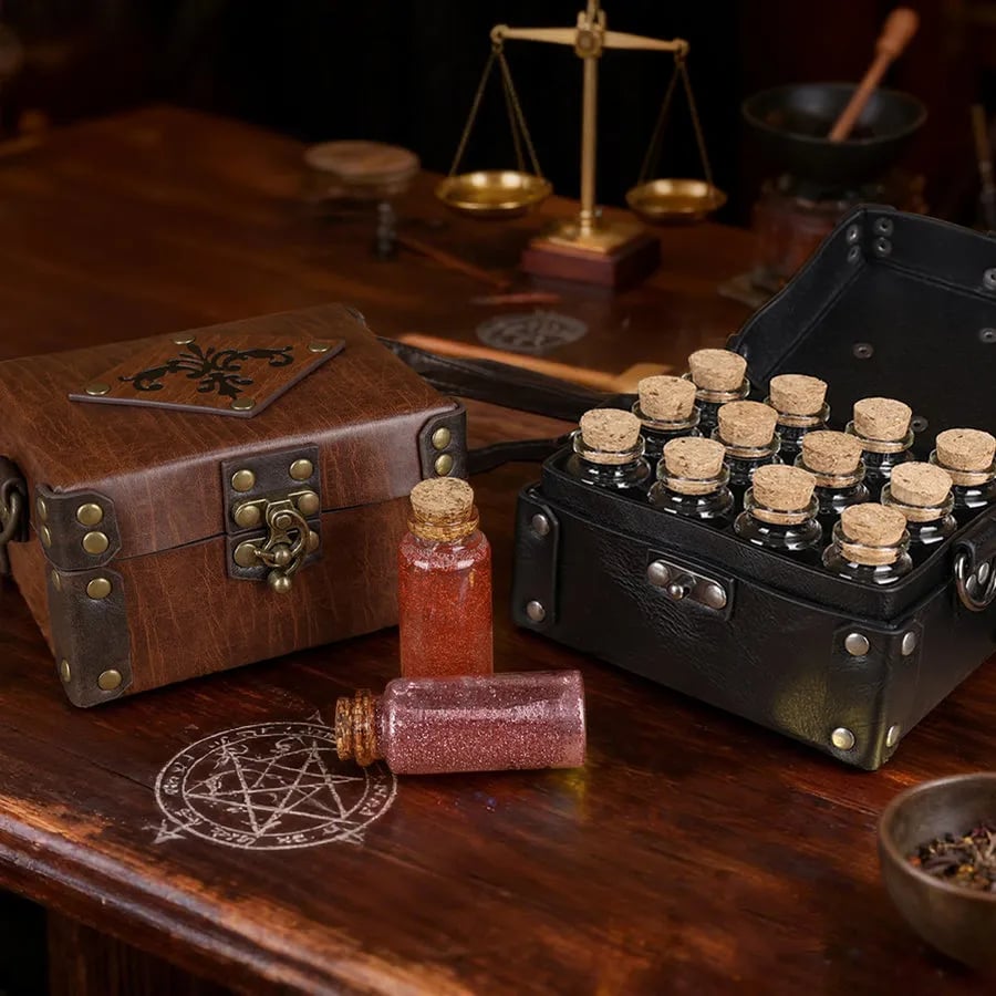 🧪Steampunk Magic Twelve Bottles Alchemy Box & straps