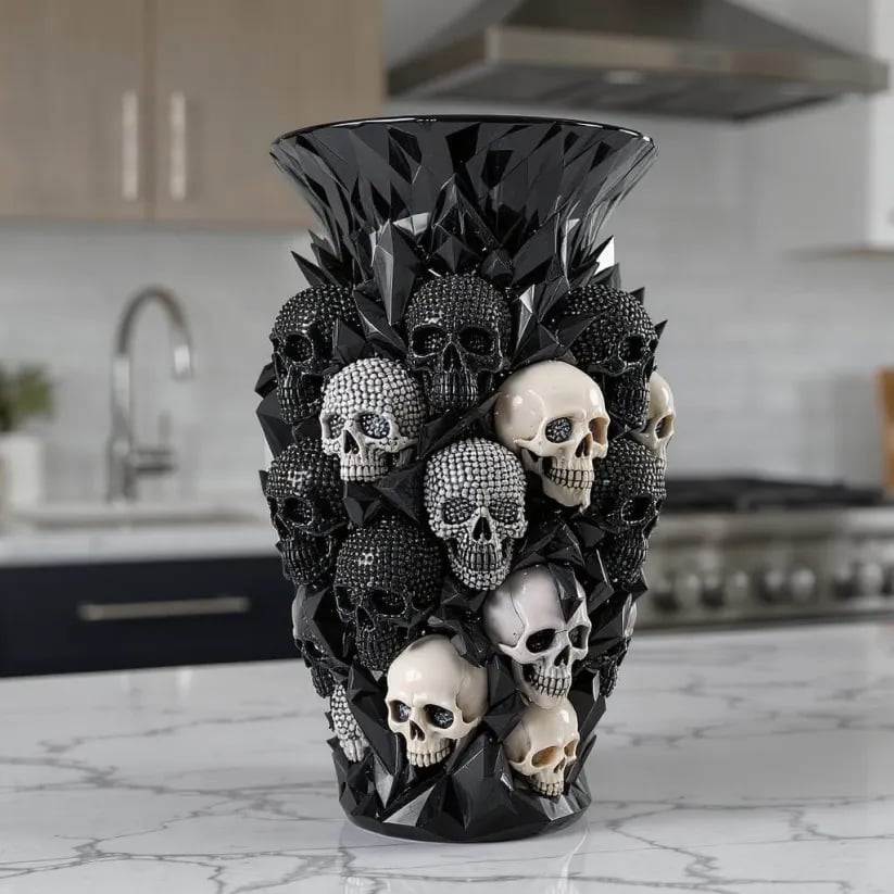 ð Crystal Skull Vase â Where Darkness Meets Elegance â¨