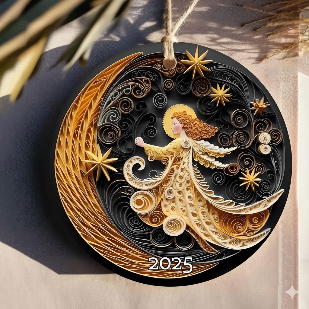🌙Angel Girl & Moon Plane 3D Effect Christmas Ornament✨