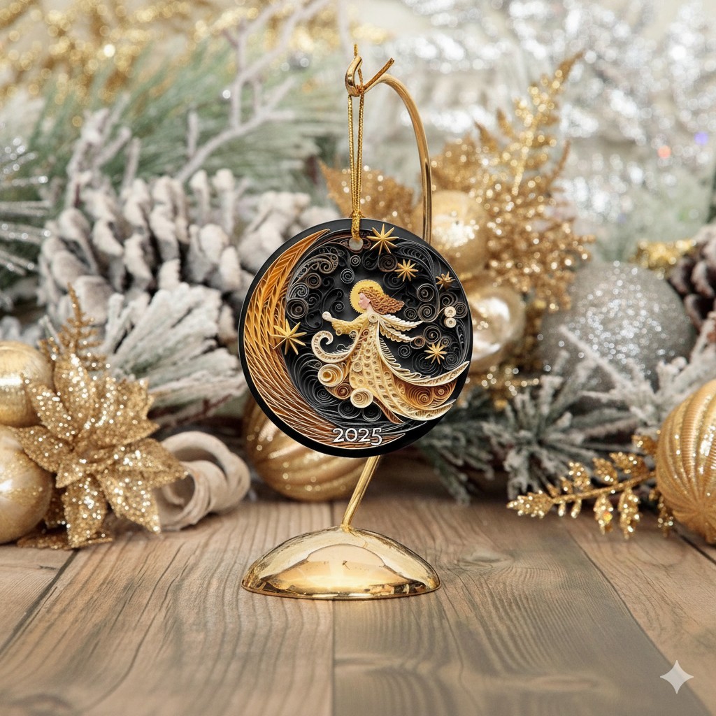🌙Angel Girl & Moon Plane 3D Effect Christmas Ornament✨