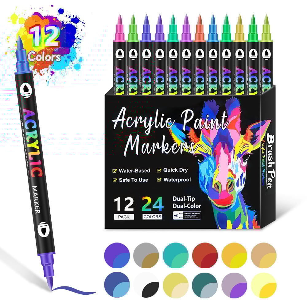 🔥Last Day Promotion-49% OFF - Dual Tip Acrylic Paint Pen Marker - 24/48/72/120 Colours