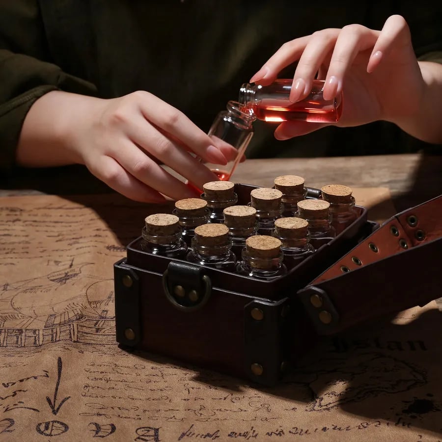 🧪Steampunk Magic Twelve Bottles Alchemy Box & straps