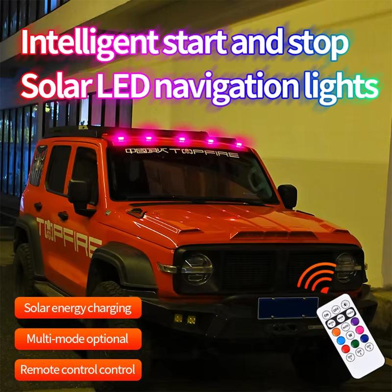 🔥Solar-powered RGB strobe light on car roof with remote control💡