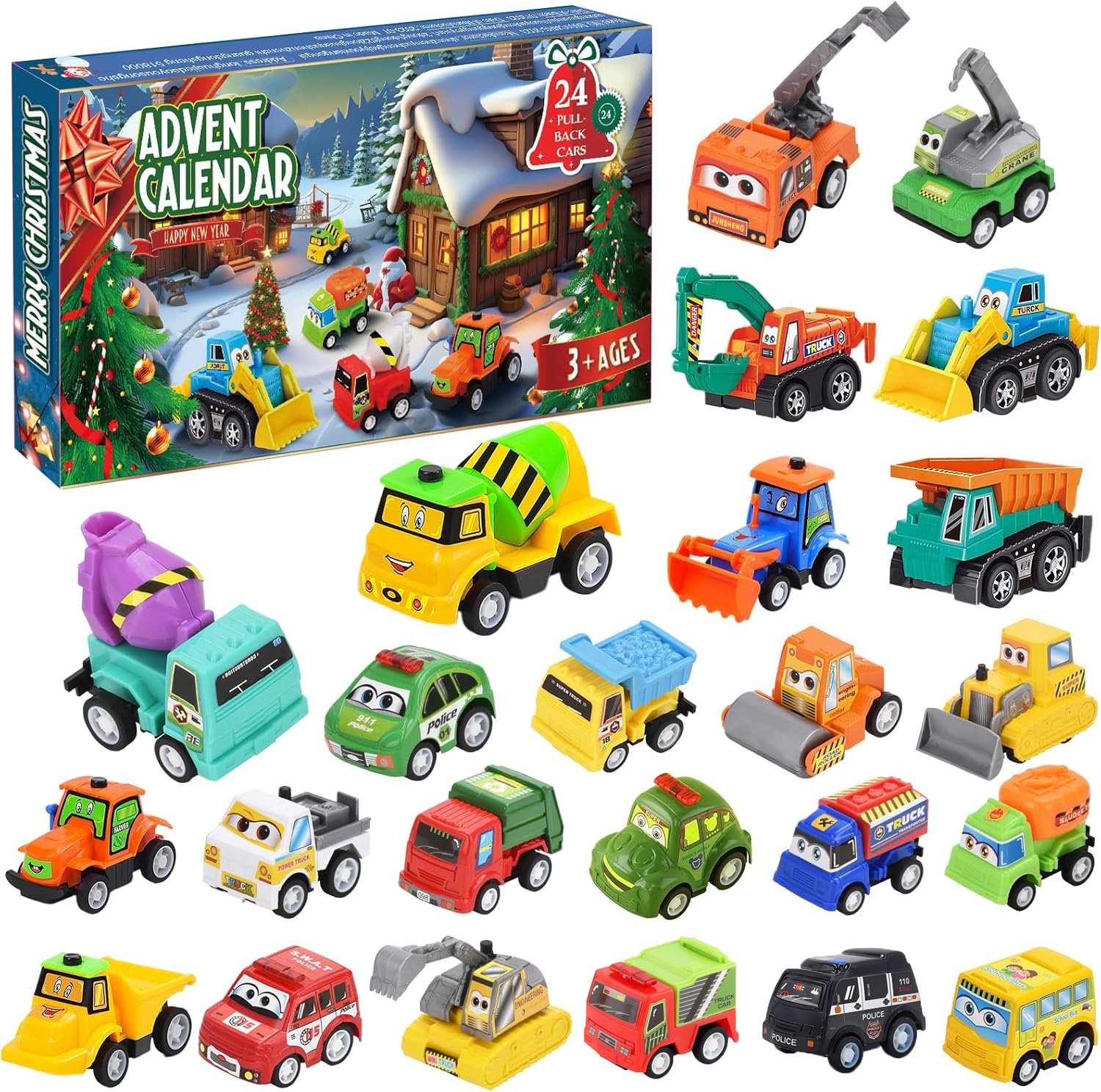 🏆Hot Sale⚡2025 Christmas Advent Calendar with 24 Pull-Back Toy Cars for Kids