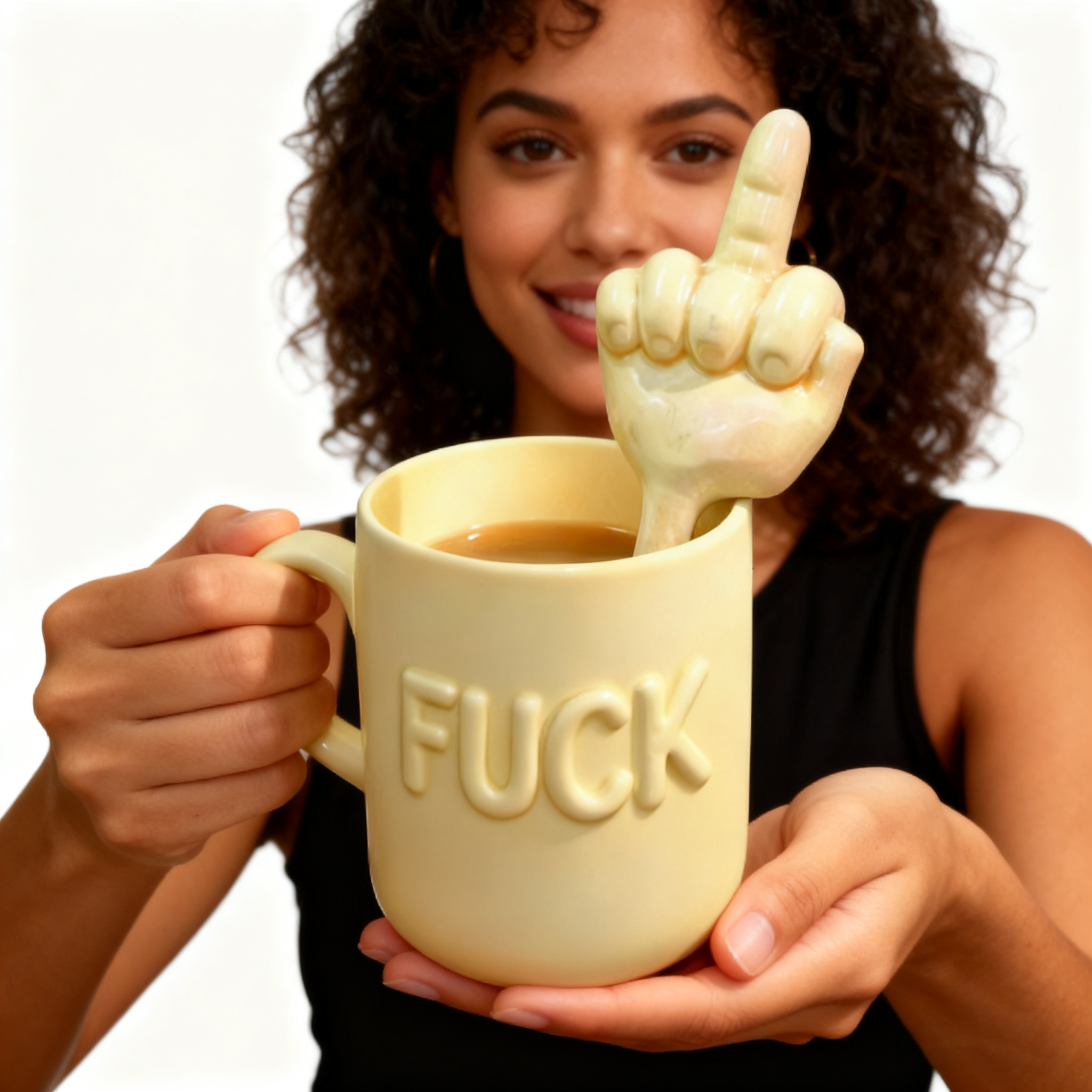 “Zero F*cks Given” Funny Coffee Mug Set – Middle Finger Spoon & Bold Letter Mug Gift for Friends & Coworkers