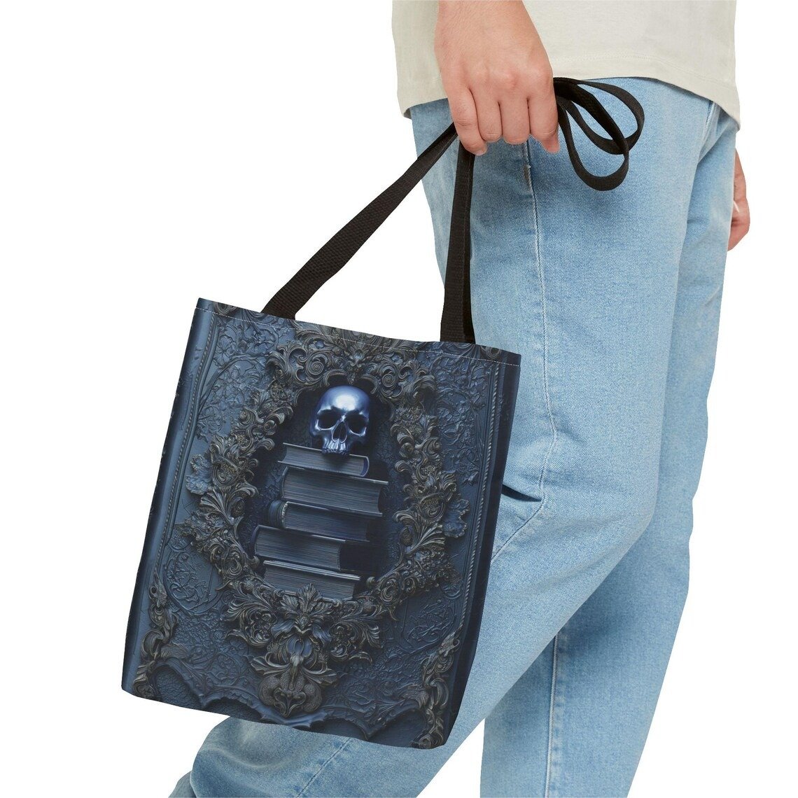 🖤 Gothic Skull & Books Tote Bag – Dark Academia Aesthetic 📚💀