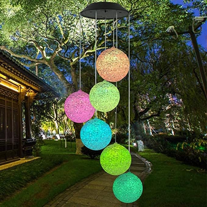 Solar Wind Chimes Lights LED Balls Color Changing Hanging Lamp Garden Home Decor