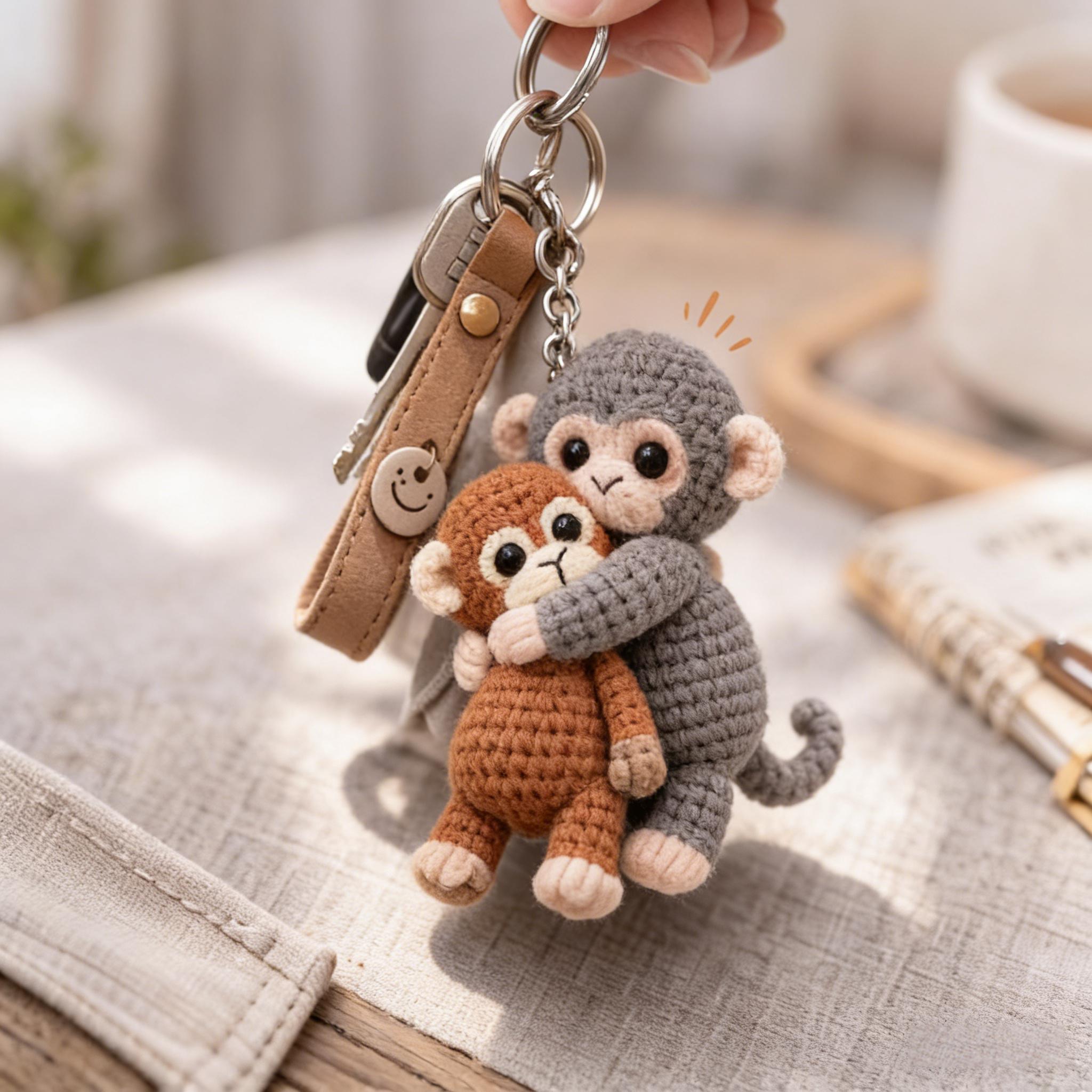 💕Crochet Punch Monkey Keychain