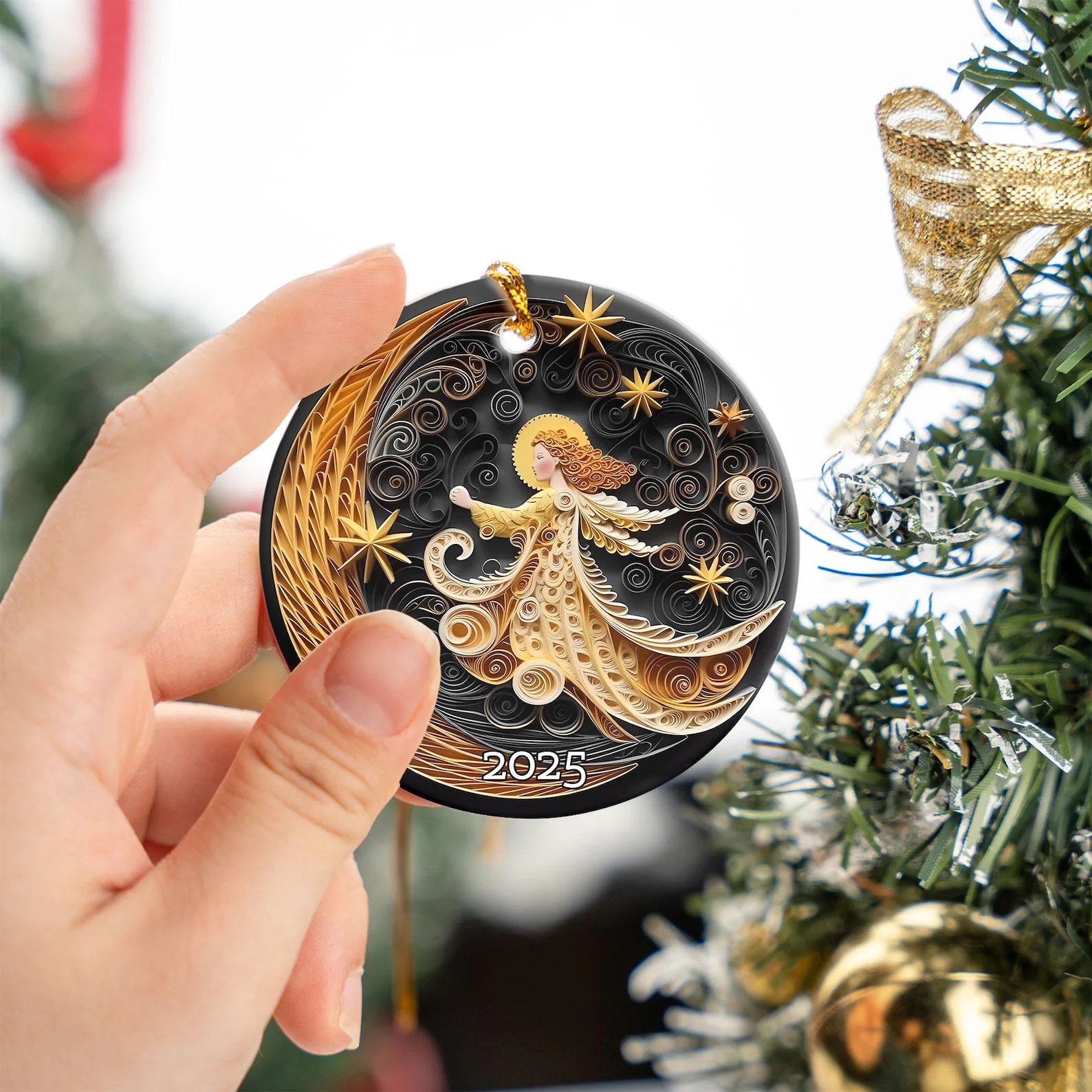 🌙Angel Girl & Moon Plane 3D Effect Christmas Ornament✨