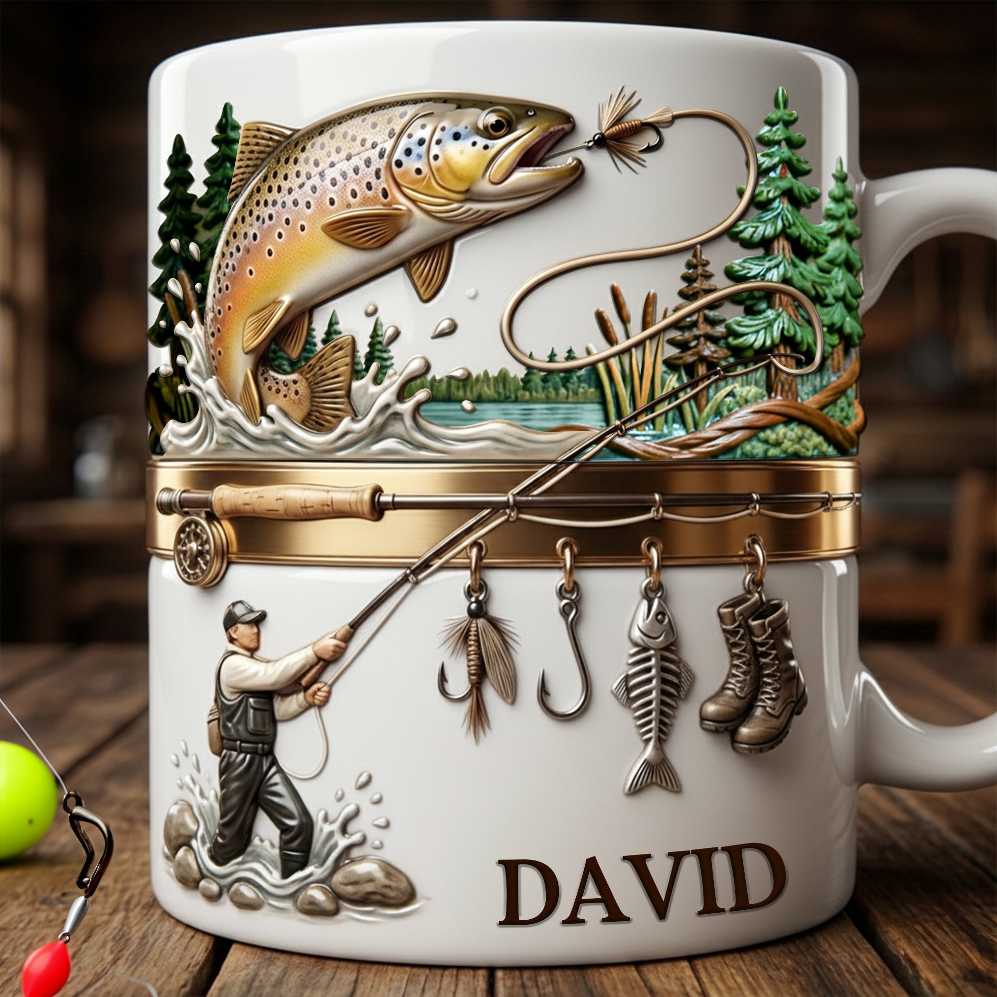 Hooked on Fishing White Coffee Mug - Personalized Gift For Fishing Lovers