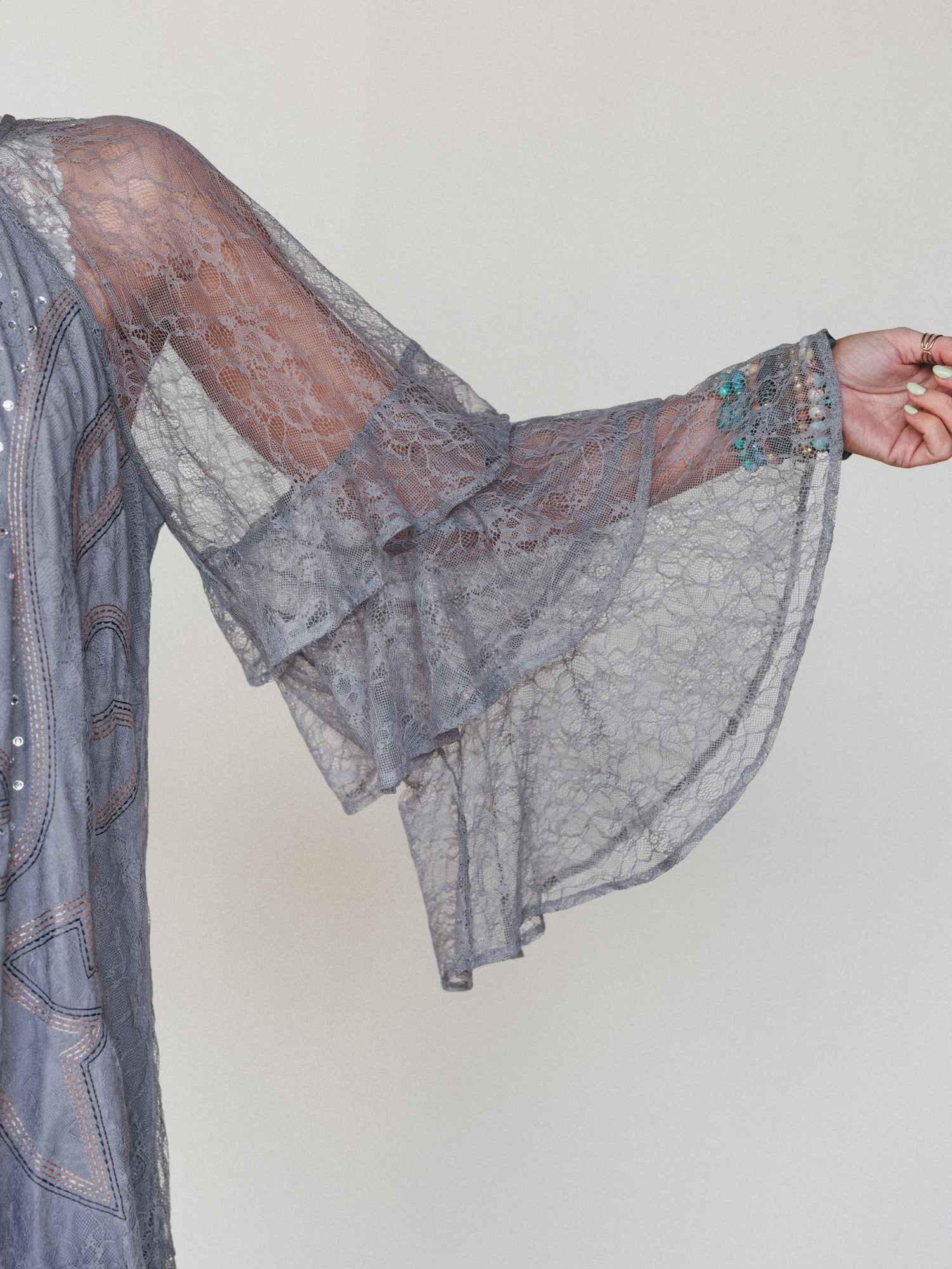 Rana Bell Lace Sleeve Dress - Grey