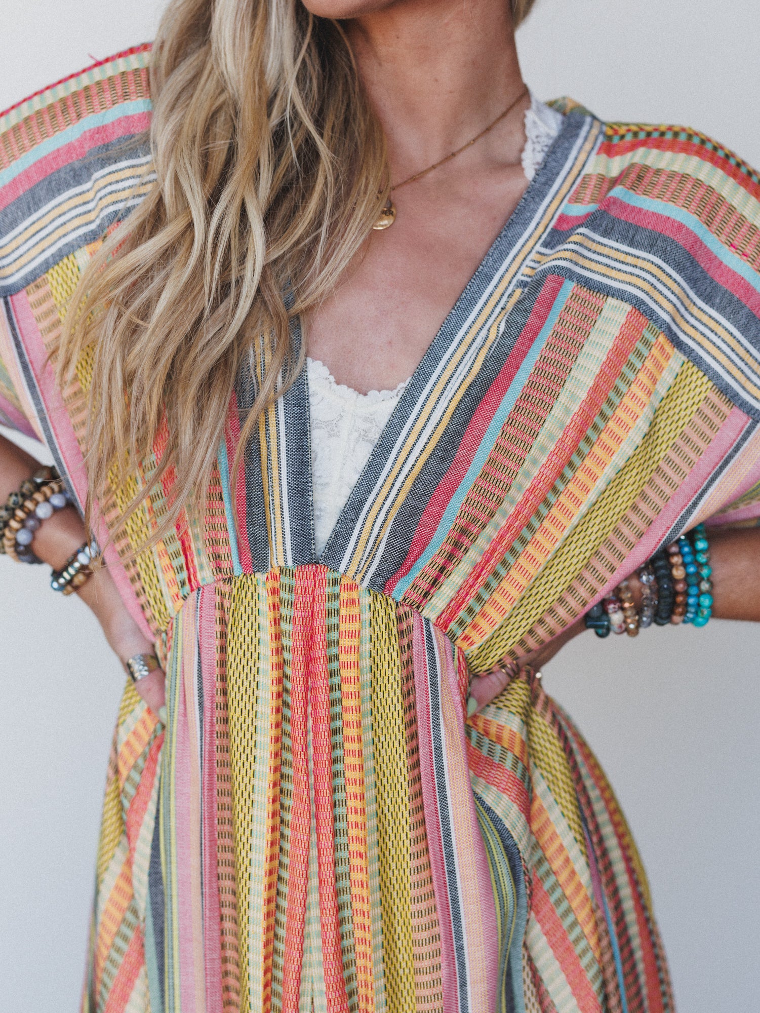 Island Tan V Neck Maxi Dress - Yellow Multi