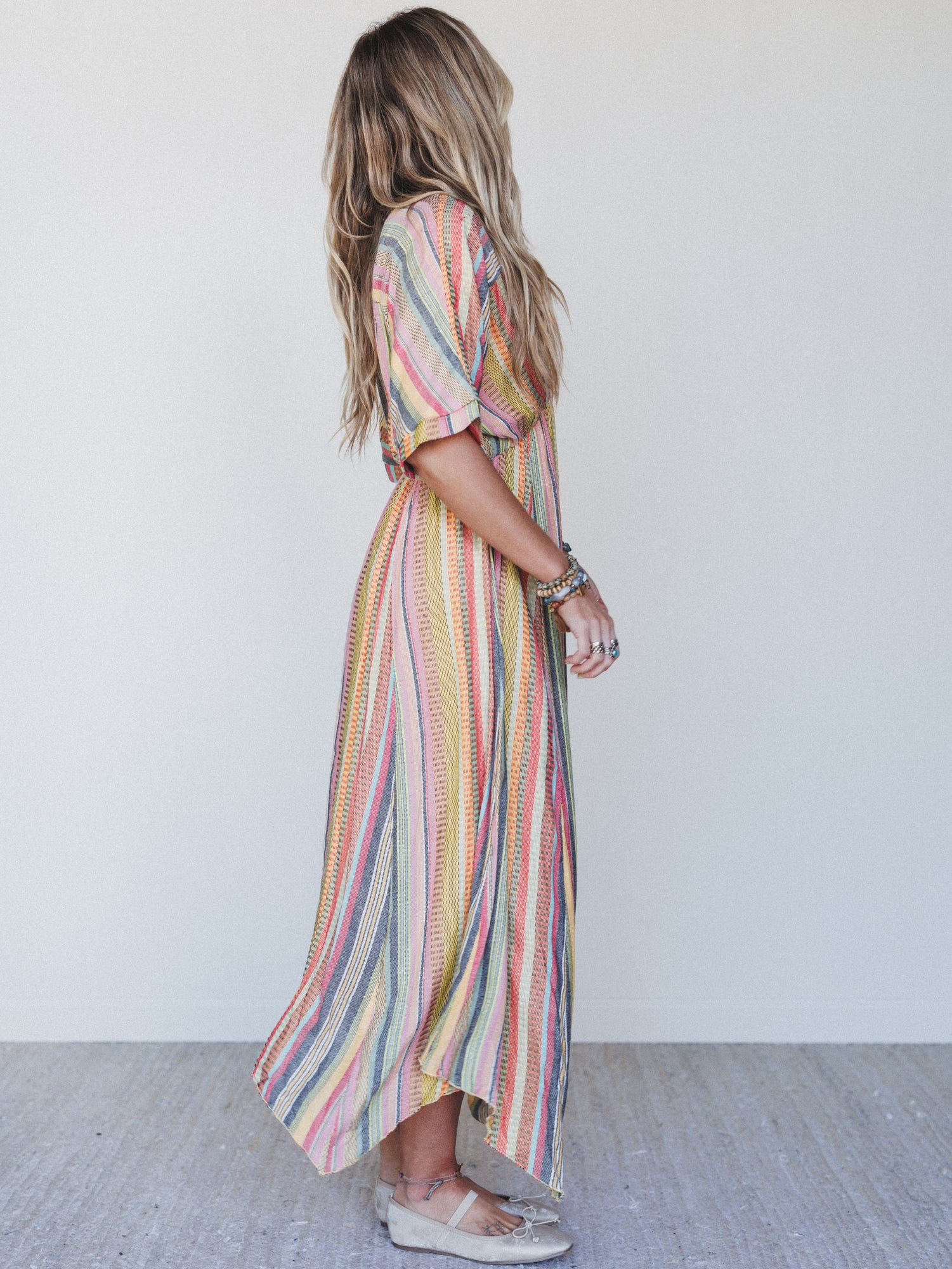 Island Tan V Neck Maxi Dress - Yellow Multi