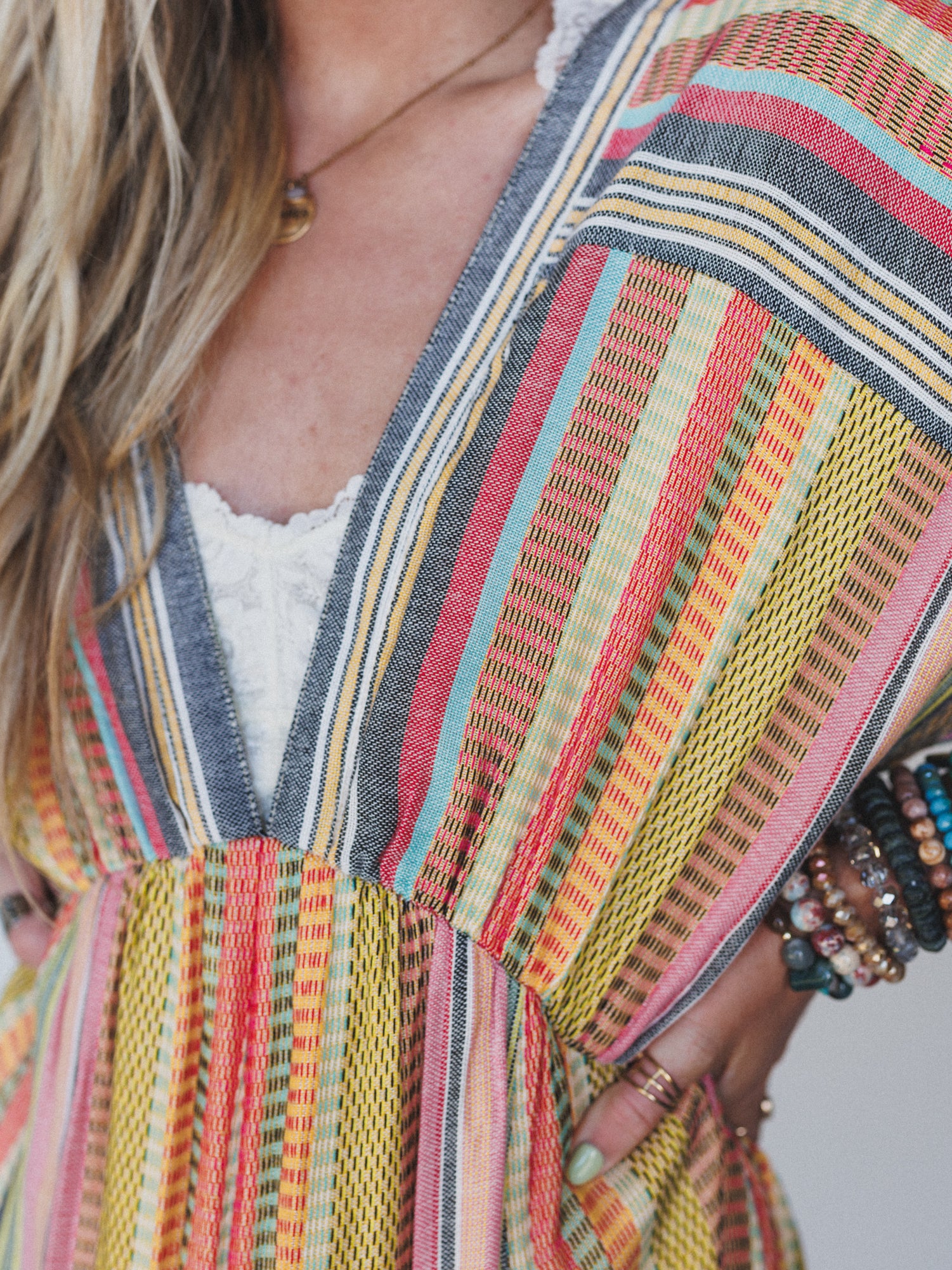 Island Tan V Neck Maxi Dress - Yellow Multi